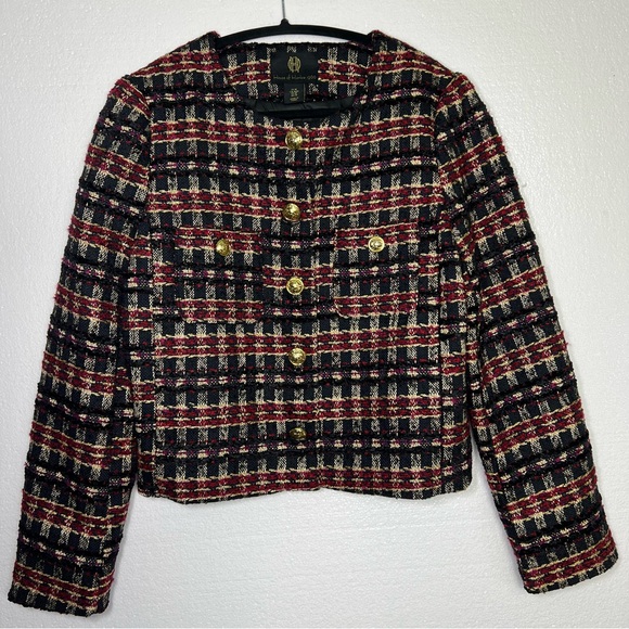 House of Harlow 1960 tweed multicolored gold tone button blazer jacket size M - Picture 3 of 7